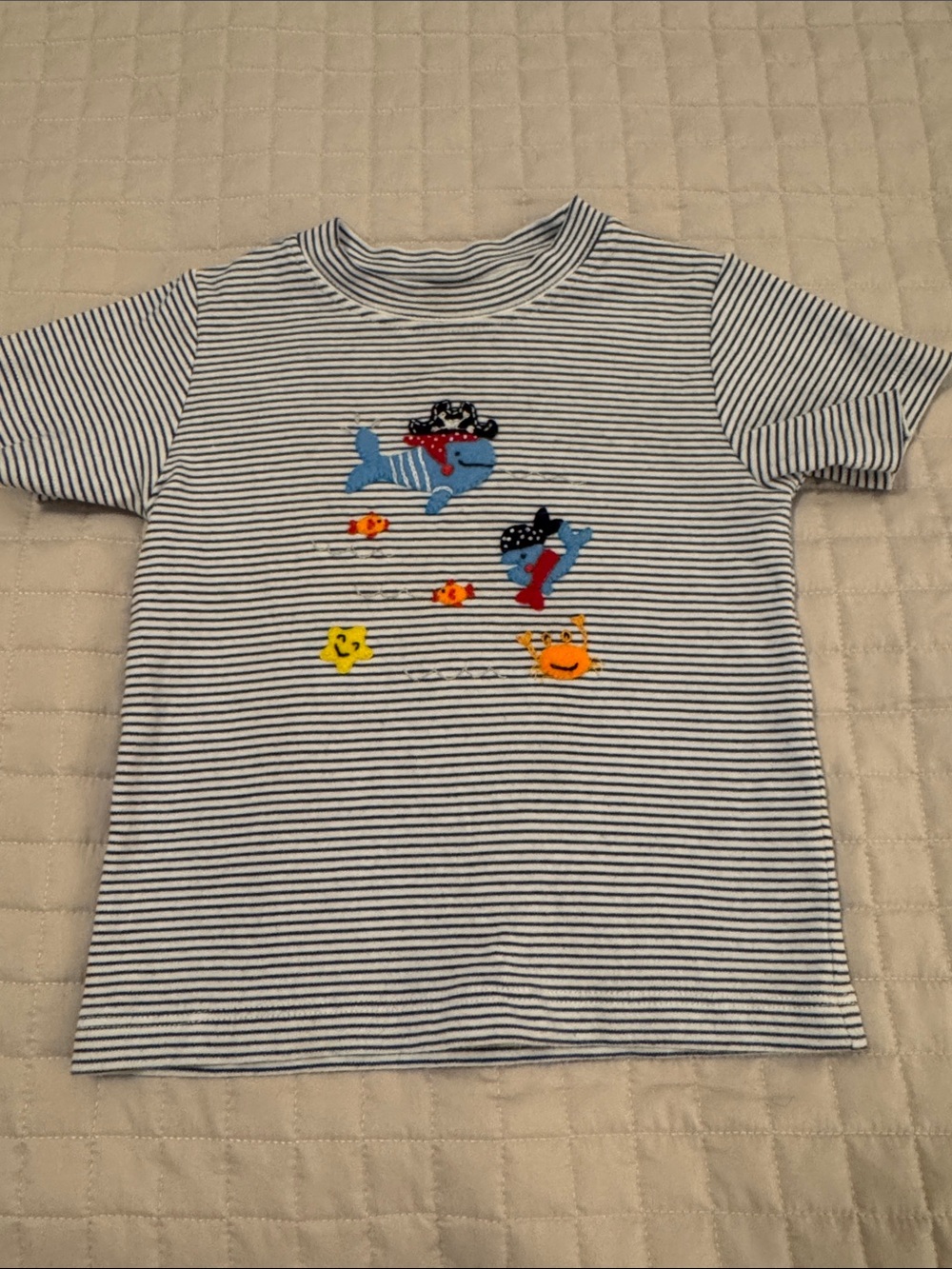 Squiggles 2T navy stripe felt appliqué sea creatures theme